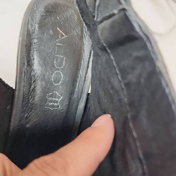 ALDO Booties Size 8.5 Black Full Side Zip Close Toe Open Heel Back One Strap - Picture 5 of 9